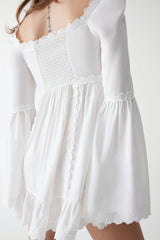 Sunflower Floral Embroidered Mini Dress - White