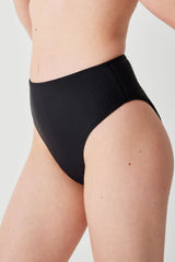 Jenna Ribbed High Waist Bikini Bottom - Black