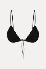 Elena Crochet Shine Bikini Top - Black