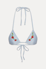 Nick Beaded Satin Bikini Top - Frosting