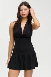 Bowery Cowl Neck Mini Dress - Black