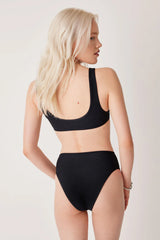 Cole Ribbed Scoop Bikini Top - Black