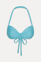 Reece Satin Halter Bikini Top - Cyan Shine