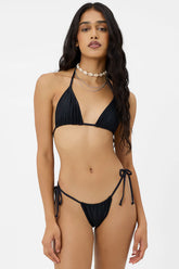 Tia Ribbed Triangle Bikini Top - Black