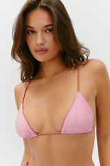 Elena Satin Micro Bikini Top - Sunset Pink