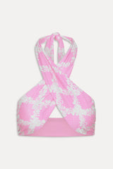 Forever Satin Wrap Bikini Top - Tropical Pink Polka Dot