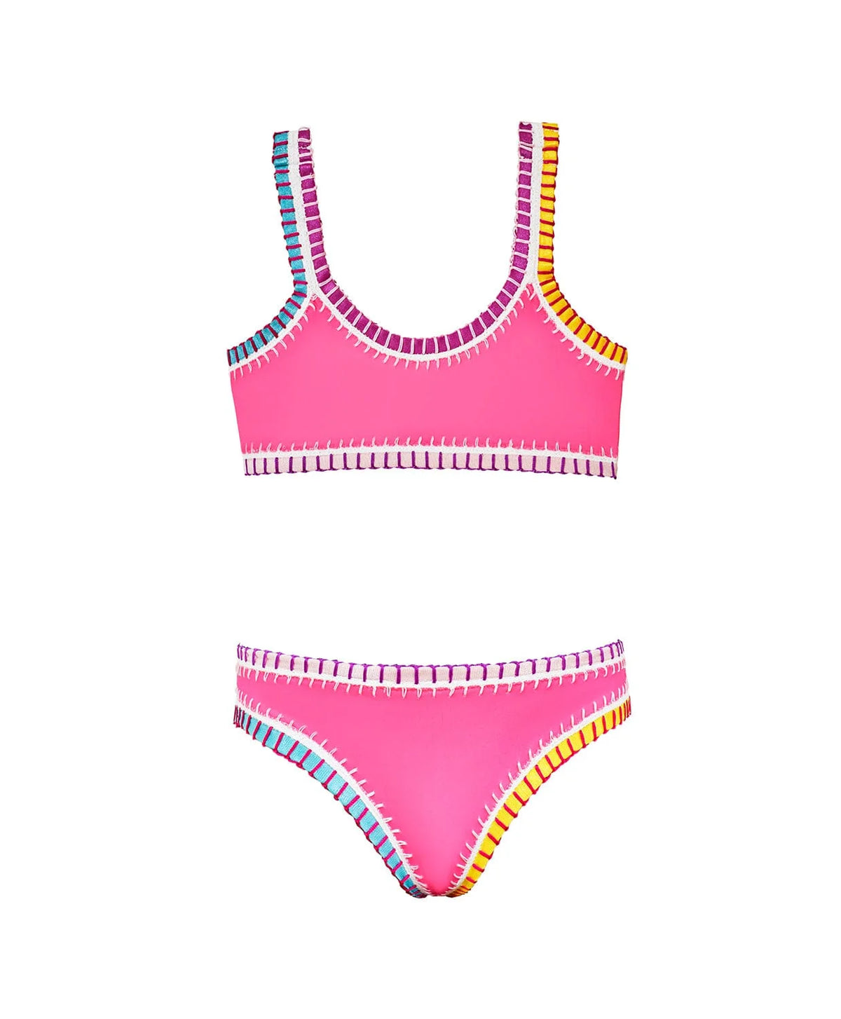 Kids Hot Pink Sporty Rainbow Embroidered Bikini