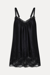 First Crush Satin Babydoll Dress - Black