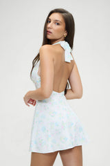 Audrey Floral Satin Mini Dress - French Riviera