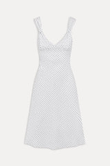 Aurora Satin Midi Dress - White Polka Dot