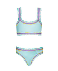 Kids Light Blue Sporty Rainbow Embroidered Bikini