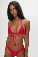 Paradise Denim Halter Bikini Top - Red Denim