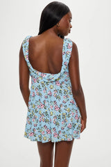 Emilia Satin Floral Mini Dress - Pastel Peony