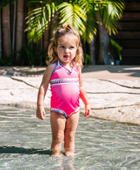 Kids Hot Pink Rainbow Embroidered One Piece