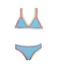 Kids Turquoise Rainbow Embroidered Bikini