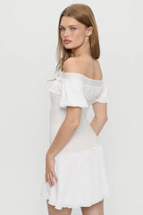 Aura Off The Shoulder Mini Dress - Coconut Cream